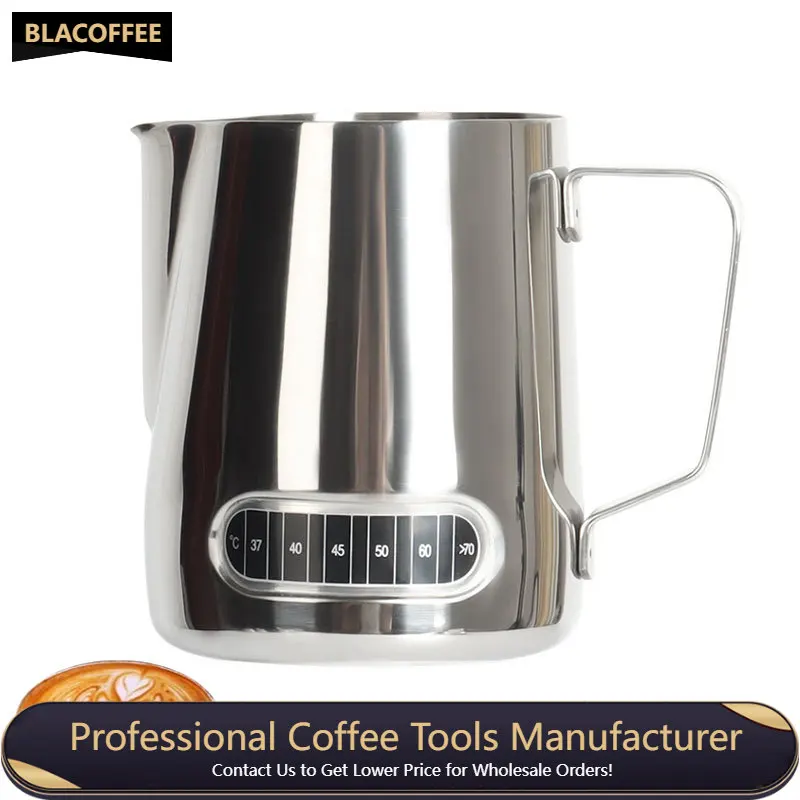 

Milk Frothing Pitcher Food Grade Stainless Steel Kitchen Fancy Milk Bubble Cup Measuring Cup Pointed Mouth Coffee Drawing Jar