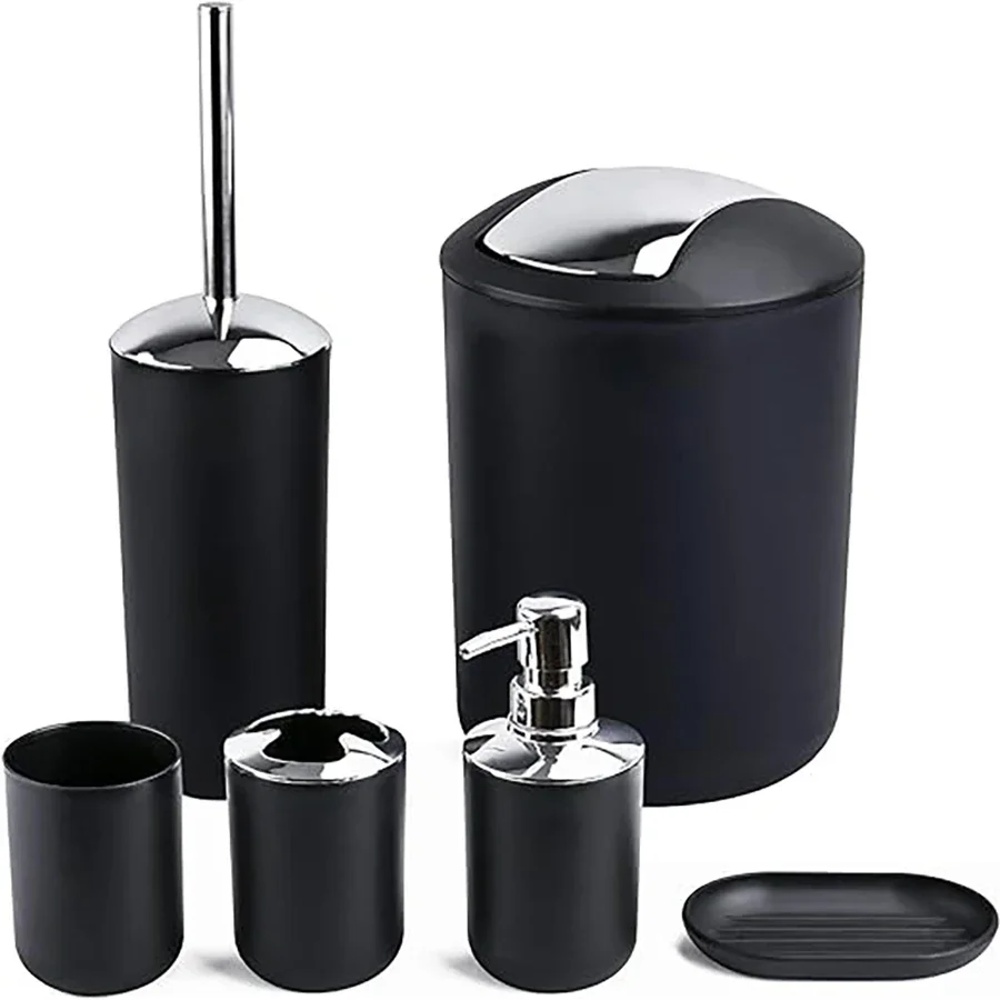 

Bathroom Accessory Set,6 Piece Gift Set,Toothbrush Holder,Toothbrush Cup,Soap Dispenser,Soap Dish,Toilet Brush Holder,Trash Can