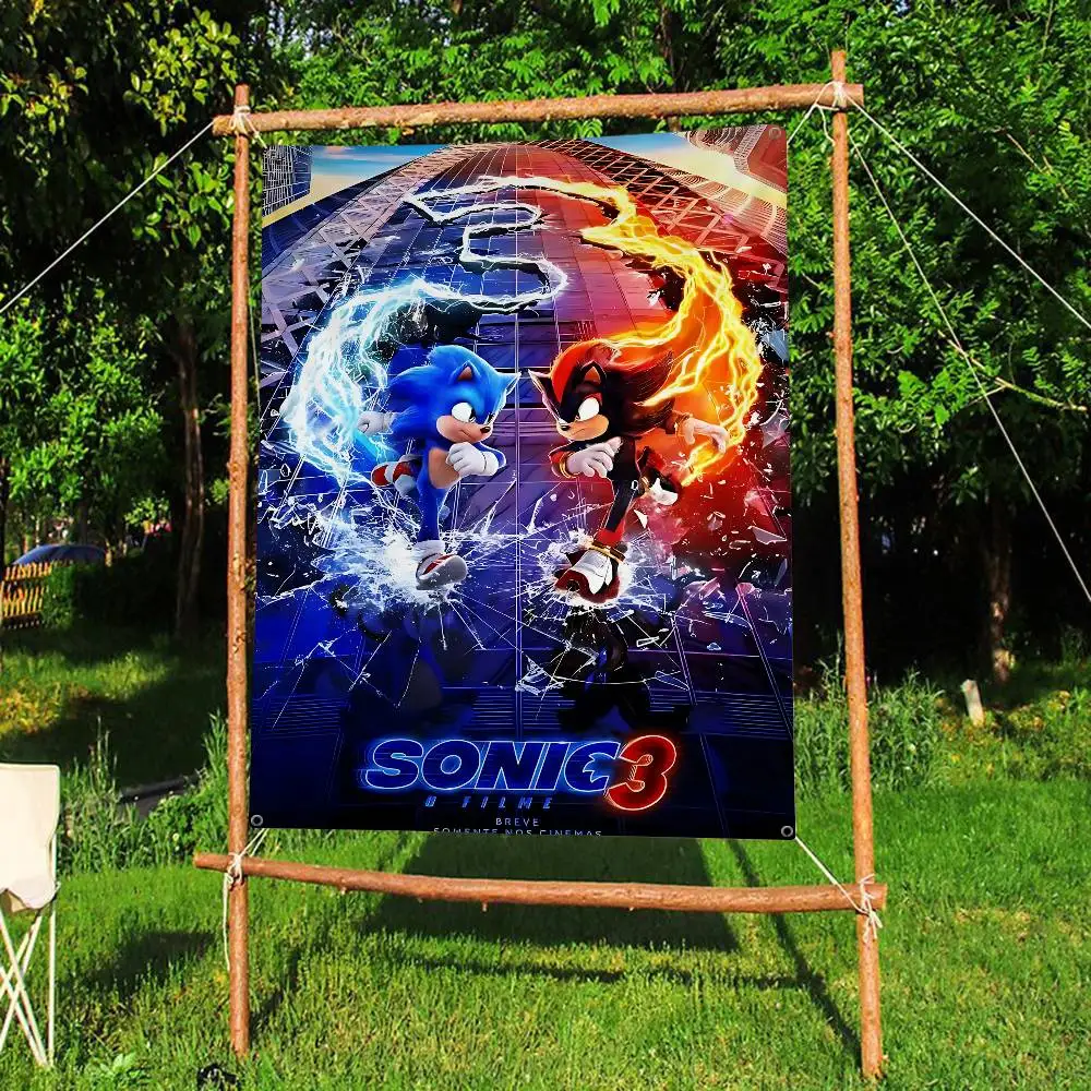 Classic Cartoon S-sonicS Movie DIY Flag For Family Group Photo Living Room Home Dorm Decor Wall Art Decor Banner