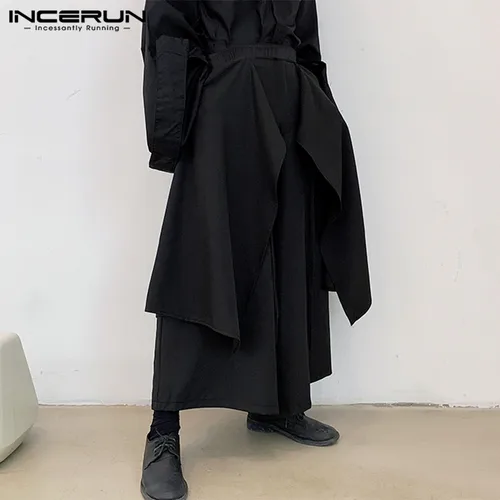 Imagen 2 del producto INCERUN 2023, pantalones irregulares para hombre, corredores lisos, ropa de calle, faldas con cintura elástica, pantalones de pierna ancha, pantalones holgados Punk para hombre, S-5XL