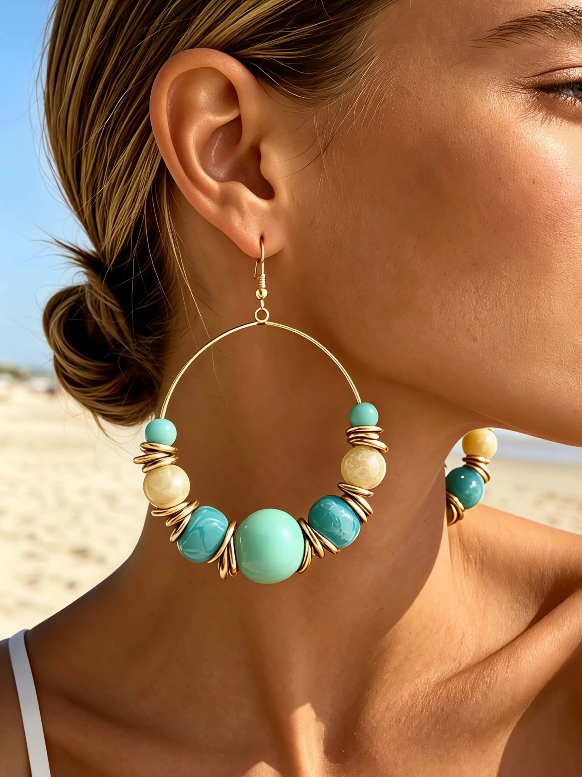 Large Bead Hoop Earrings - Image 2