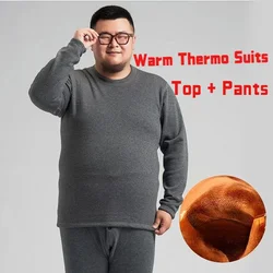 Men Thicken Winter Keep Warm Thermal Underwear Sets 9XL Size Men Cotton Velvet Thick Tights Fleece Top + Pants Warm Thermo Suits