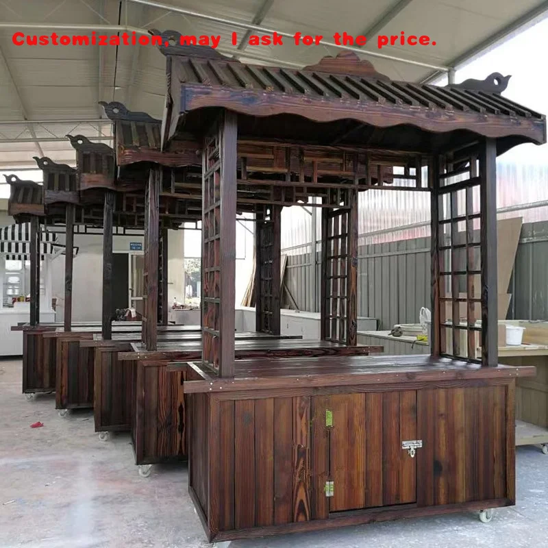 

custom.Outdoor Mobile Business Vending House Portable Solid Wood Food Cart Outdoor Promotion Cart Stand on Street