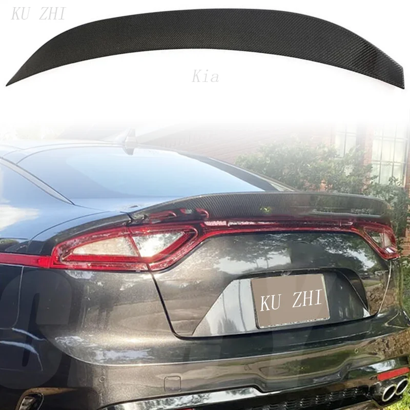 Use For KIA K8 Stinger Spoiler Real Glossy Carbon Fiber Rear Wing R Style Sport Accessories Body Kit Stinger Rear Spoiler 14-19