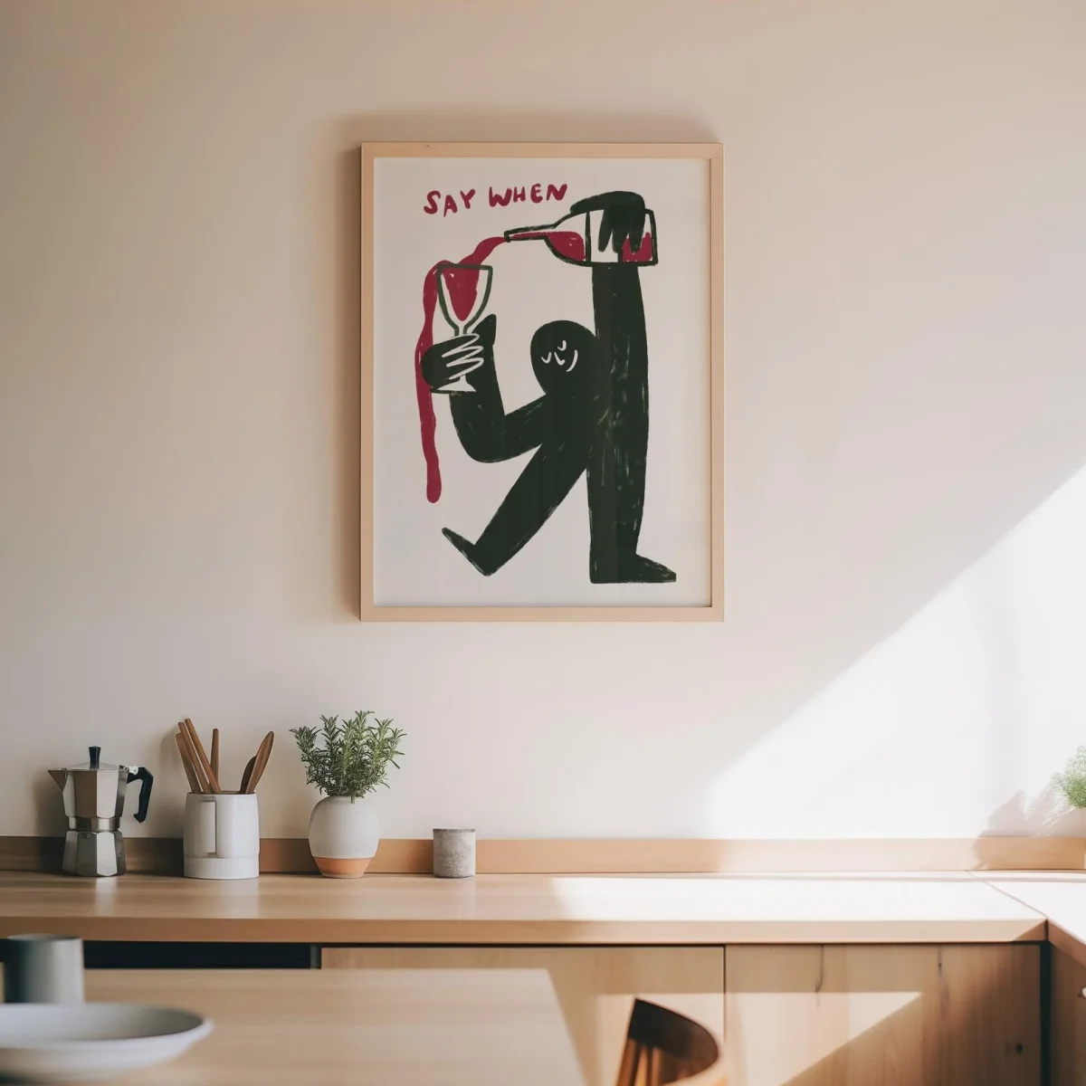 1pc frameless "Say When" Funny Wine Canvas Prints Poster Modern Minimalism Abstract Art Prints Living Room Kitchen Bar Wall Art - view 6