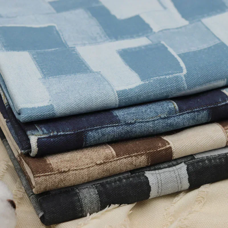 Twill Printed Patchwork Denim Fabric Cotton Thick By The Meter for Clothes Jackets Shirts Coat DIY Sewing Jeans Cloth Blue Gray