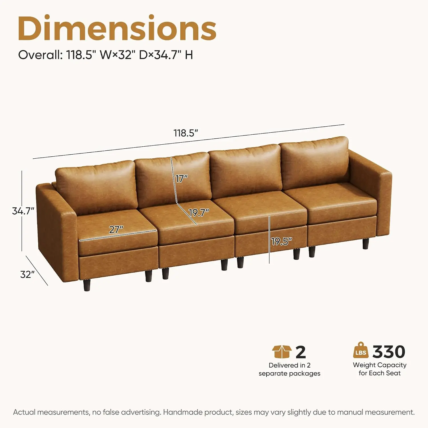 Modular Sectional Sofa With Storage Seat, 118.5