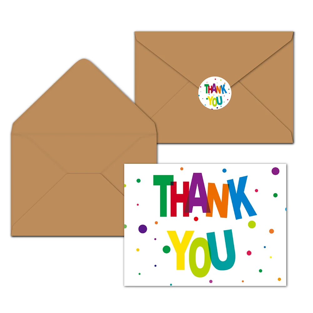 24pcs Blank Inside Appreciation Thank You Card for Teachers Wedding Party Greeting Card with Envelope Sticker Kids Birthday