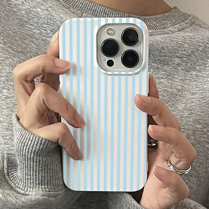 Świeży, błyszczący futerał na telefon w niebiesko-białe paski do iPhone’a 11 12 13 14 15 16 17 Pro Max 17 Air…
