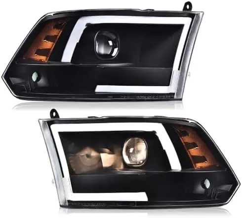 

Светодиодные фары в сборе, совместимые с Dodge Ram 2009-2012 1500 2500 3500, фары для проекторов, прозрачные линзы, черный корпус, янтарный Re