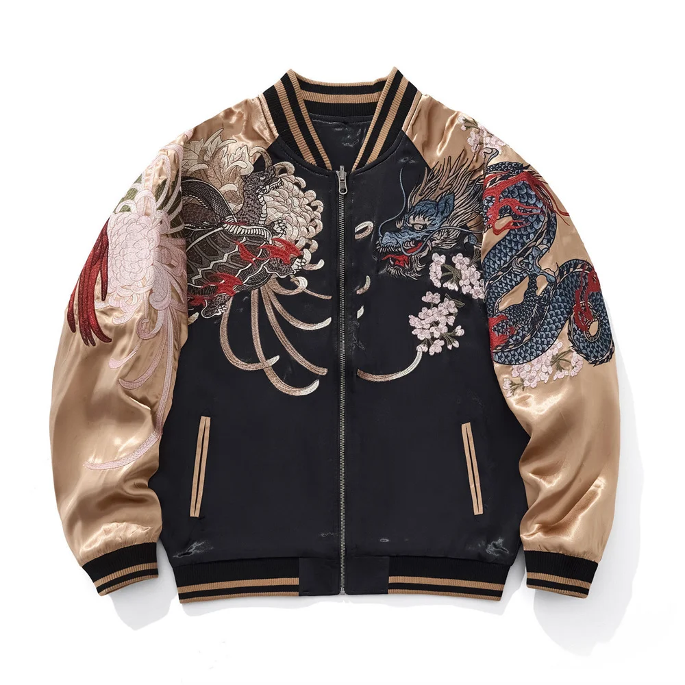 

Men's Japanese Style Jacket 2025 Dragon Turtle Embroidery Bomber Coat Streetwear Vintage Sukajan Baseball Jacket Urban Fashion