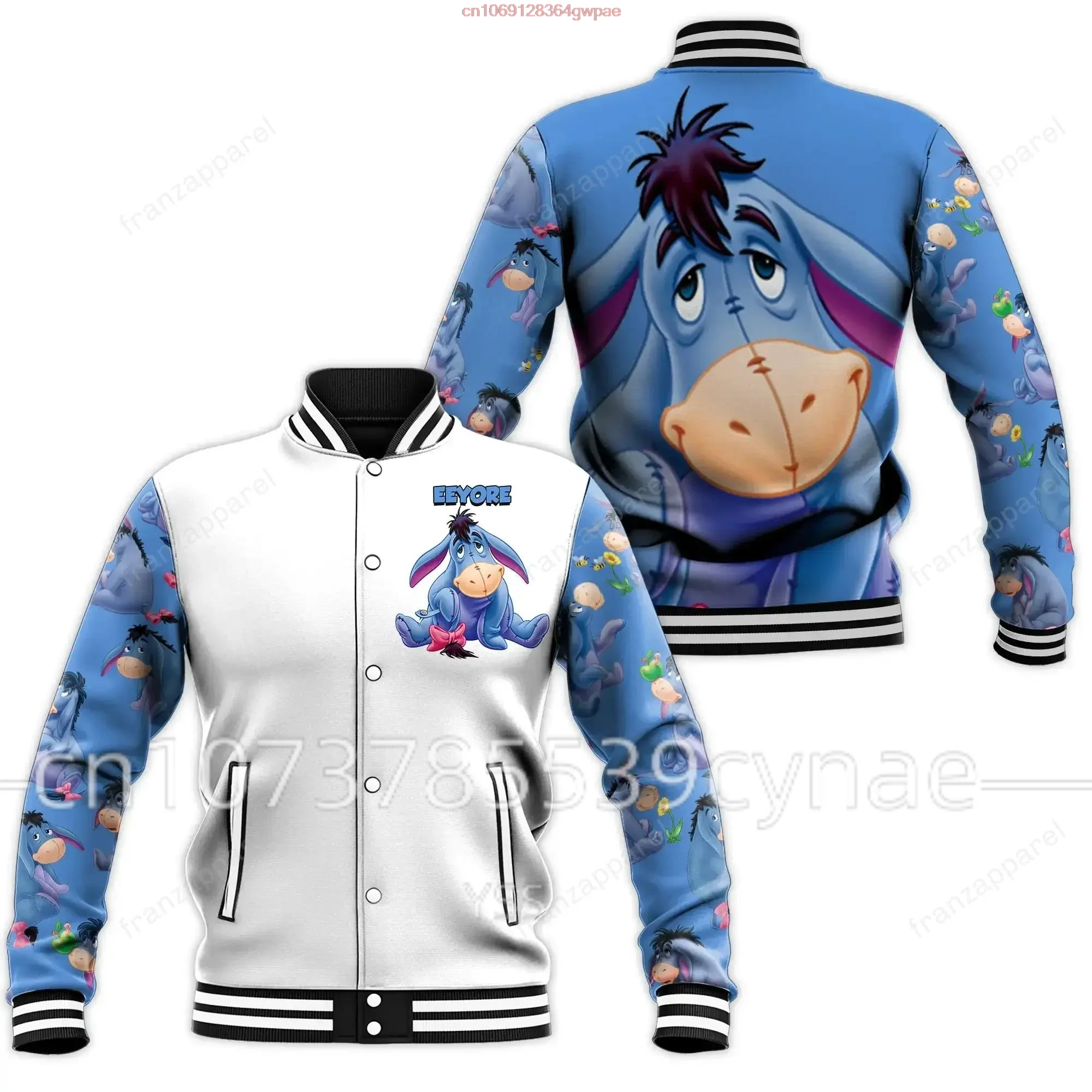 Disney Eeyore Baseball Jacket Men's and Women's Hip Hop Harajuku Jacket Street Apparel Boys' and Girls' Loose Coat