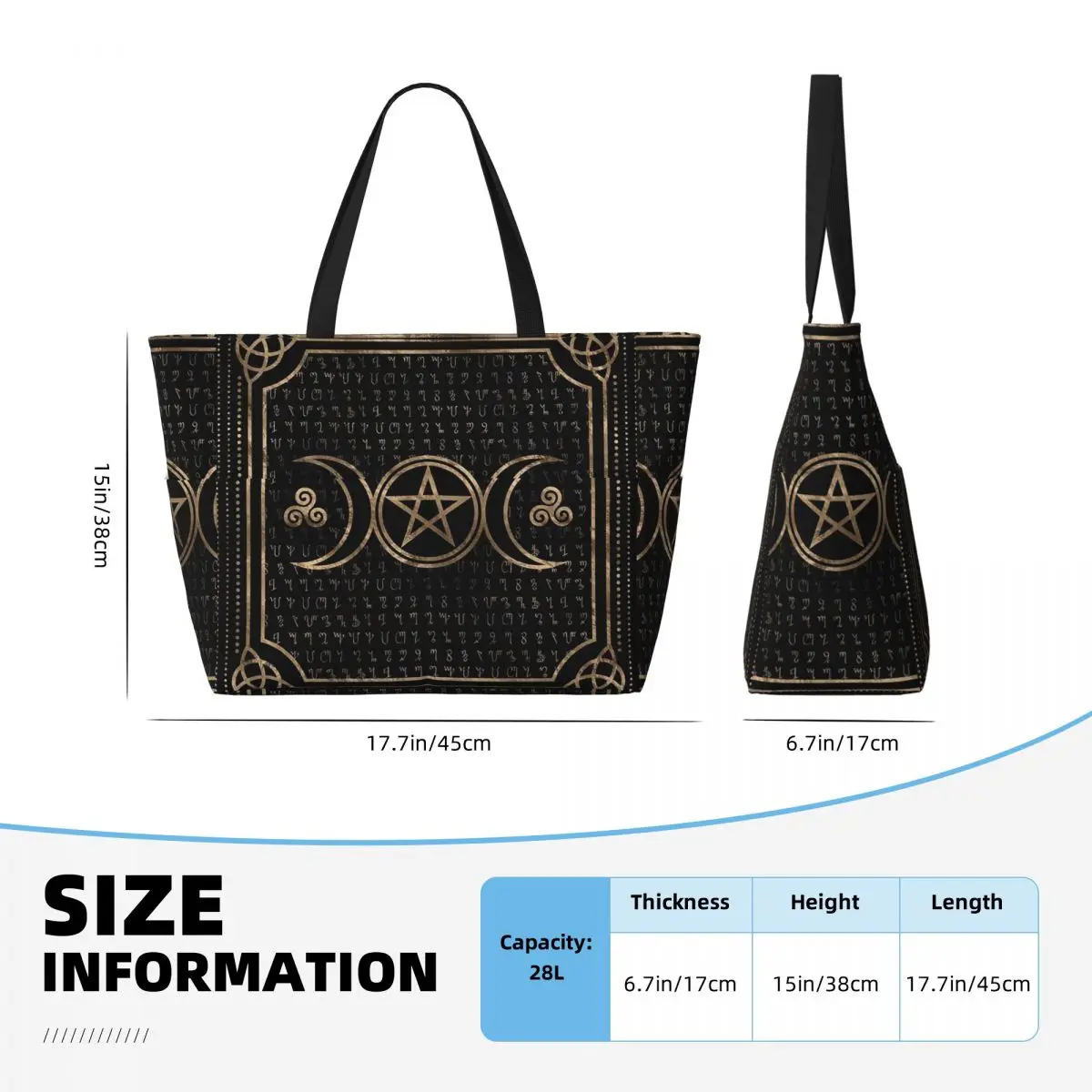 Triple Moon With Triskelion Pentagram Pagan Wiccan Beach Tote Bag Sport Gym Duffle Large Tote Bag Women Travel Bag Fitness bag