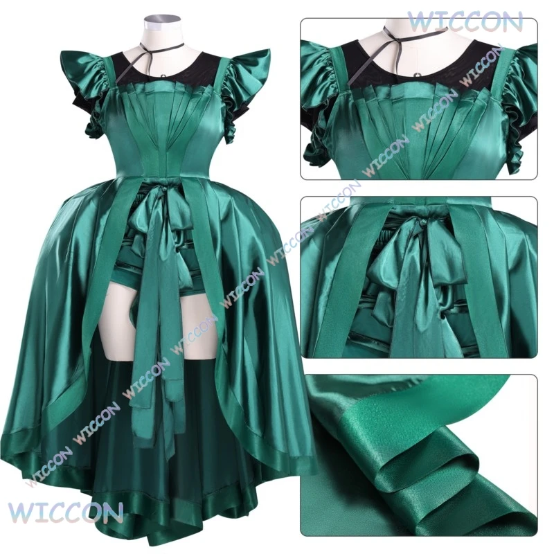 Moe filme quente wesday agnes cosplay traje peruca vestido de gala festa enid agnes vestido verde gravata anágua conjunto feminino halloween
