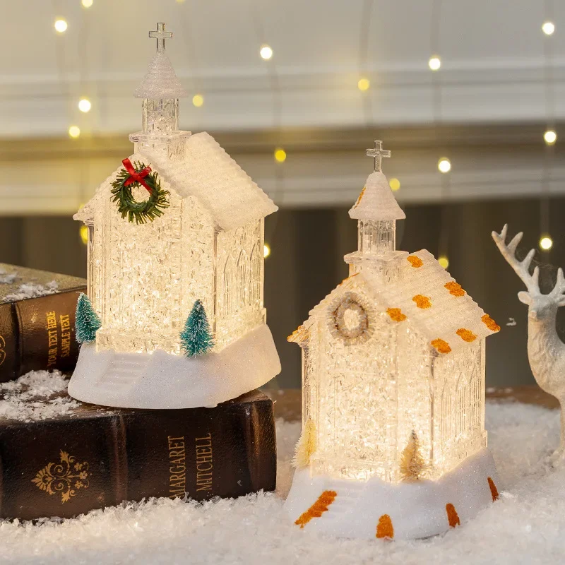 LED Light Snow House Party Supplies for Home Birthday Xmas Gift Christmas Luminous House Ornament Miniature Building Table Decor