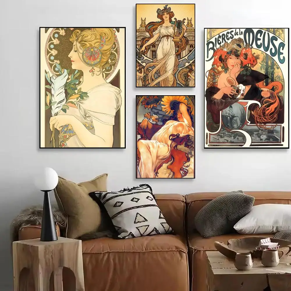 A-Alphonse M-Mucha Artist Poster Art HD Art Sticky Wall Waterproof Home Living Room Bar Decoration
