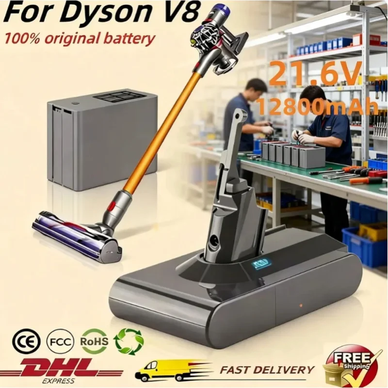 100% NOWY zamiennik baterii 21.6V 12800mAh do odkurzacza Dyson V8 Absolute, bezprzewodowego odkurzacza ręcznego Dyson V8. — 2