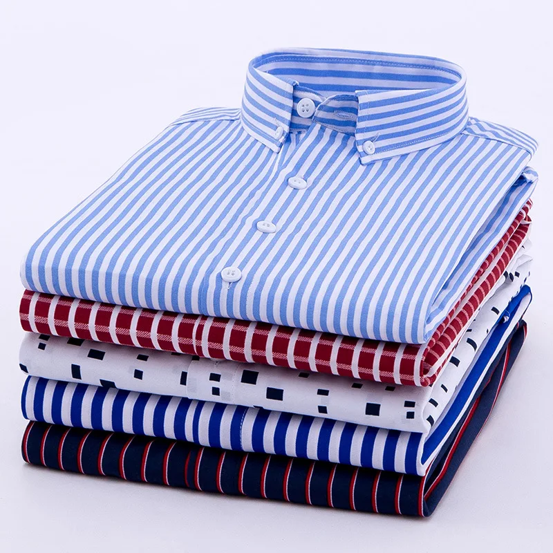 Men Dress Shirt Mens Business Casual Stripe Button Down Shirts Brand Clothing Slim Fit Long Sleeve Camisa Masculina M-5XL NS5561