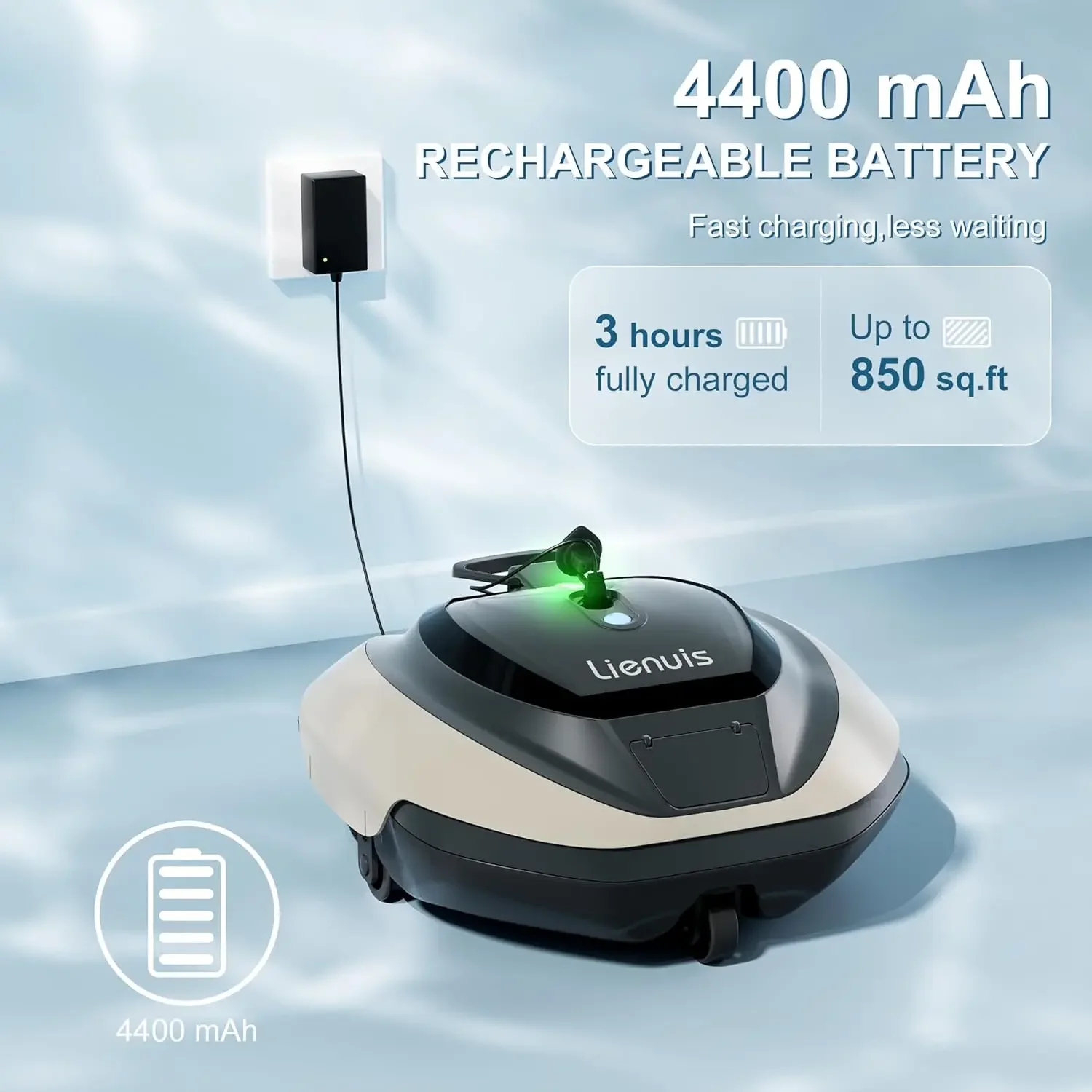 Cleaner, Pool Vacuum Robot for Up to 850 Sq.ft, 90 Mins Runtime, Cordless Pool Cleaner Robot with Powerful Suction, DirtLock Tec