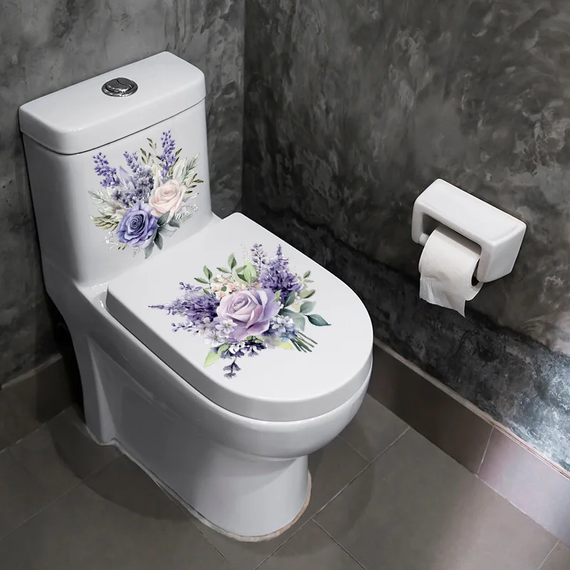 Purple Flower Hyacinth Stickers Bathroom Toilet Stickers Home Wall Waterproof Wall Stickers Toilet Water Tank Decoration