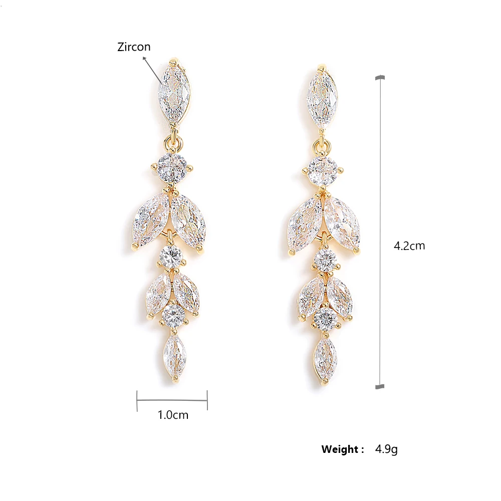 ZAKOL Elegant Leaf Cubic Zirconia Drop Earrings for Women Shiny CZ Bridal Long Earring Wedding Stylish Jewelry