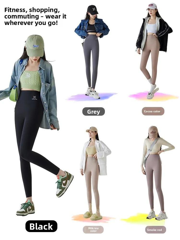 Fall New Sle dunne yogabroek van leer met hoge taille, slanke pasvorm, buik en sport-fitbroek voor dames