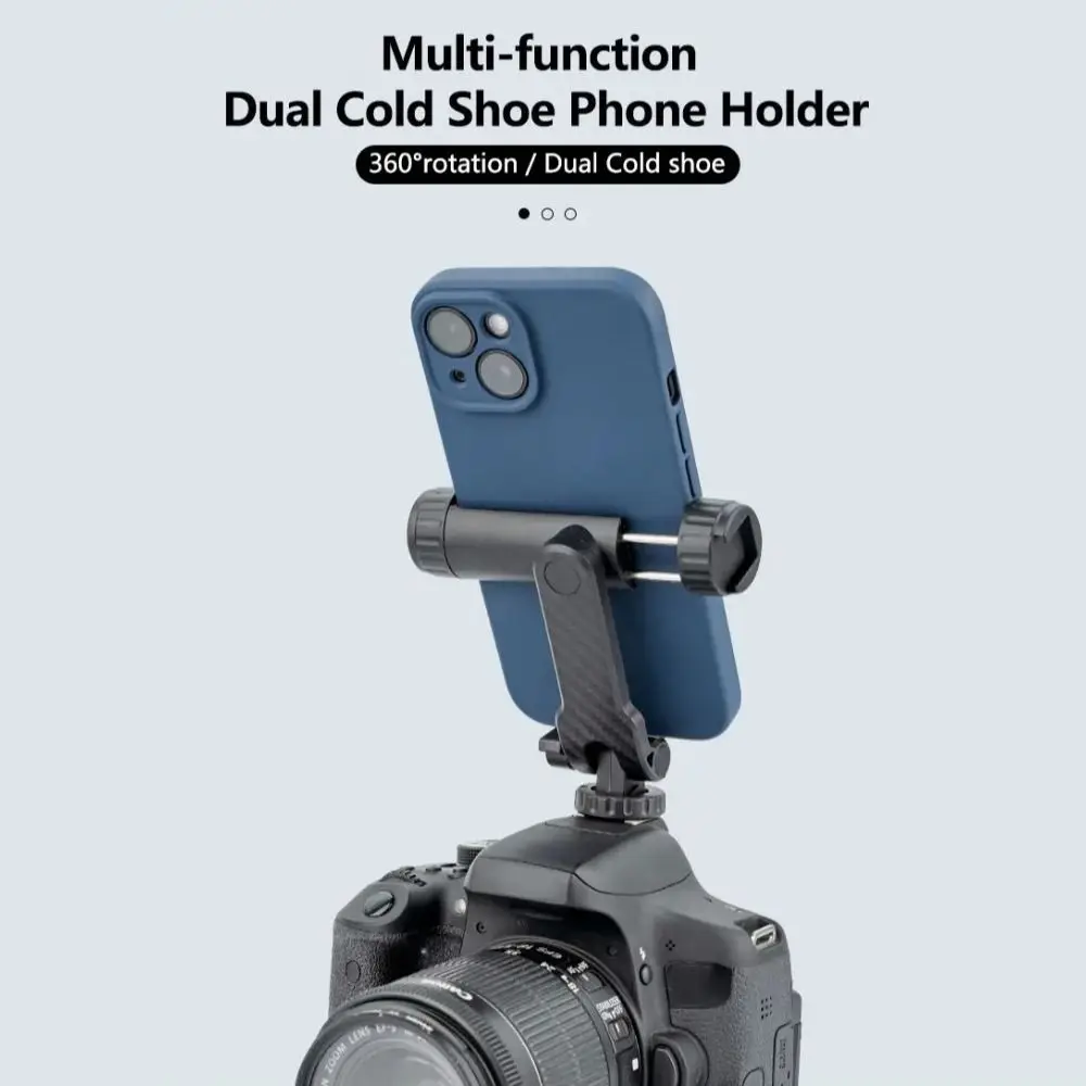 

360° Rotatable Phone Tripod Mount Universal with Dual Cold Shoe Smartphone Mount Adapter Vertical Arm Adjustable Phone Stand