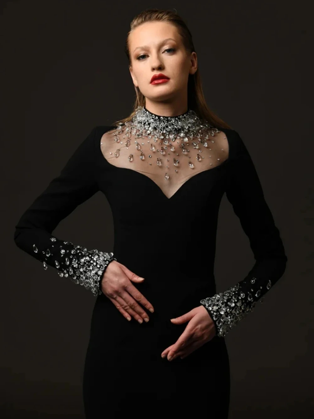 2025 New European And American Fashion Long Gowns Heavy Duty Nail Bead And Diamond Set Long Dress