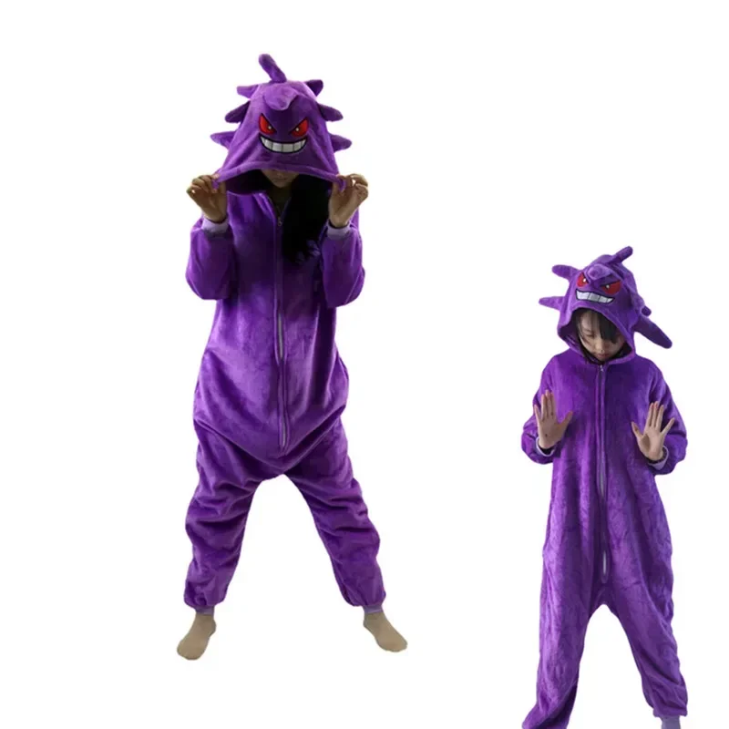 ZA01 TAKARA TOMY Gengar Costume Onesie Kigurumi Flannel Zipper Women Pajamas Anime Jumpsuit Homewear Halloween Party Set1Lm@