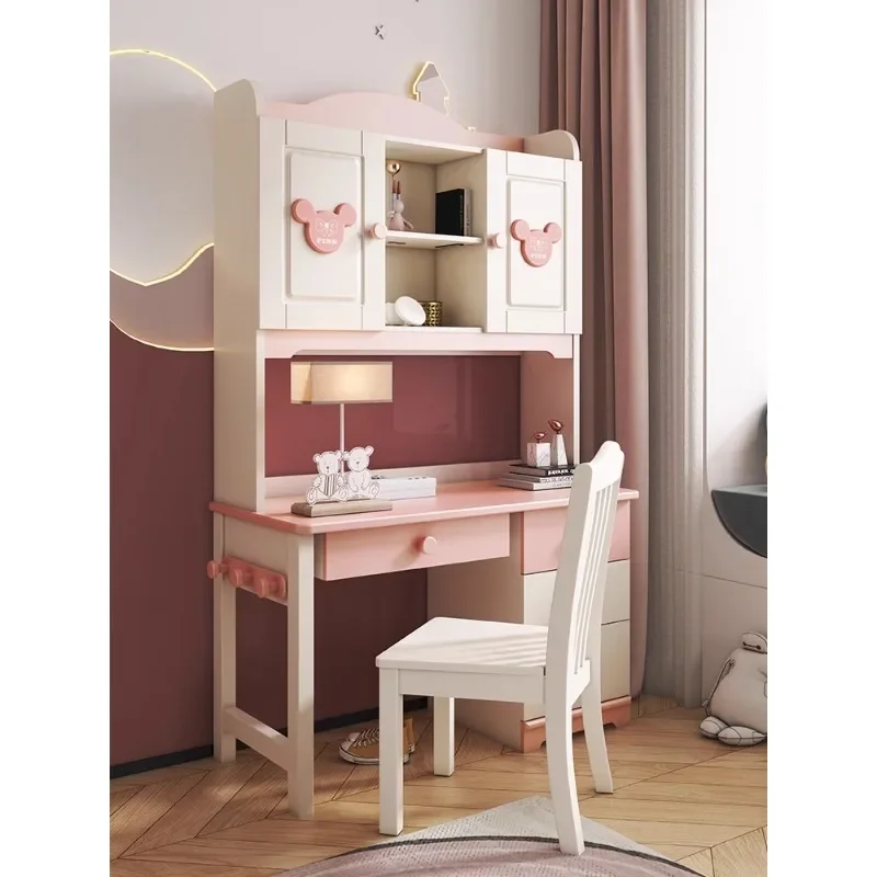 

Children's desk writing table household bookshelf integrated table combination student study girl bedroom pink computer desk