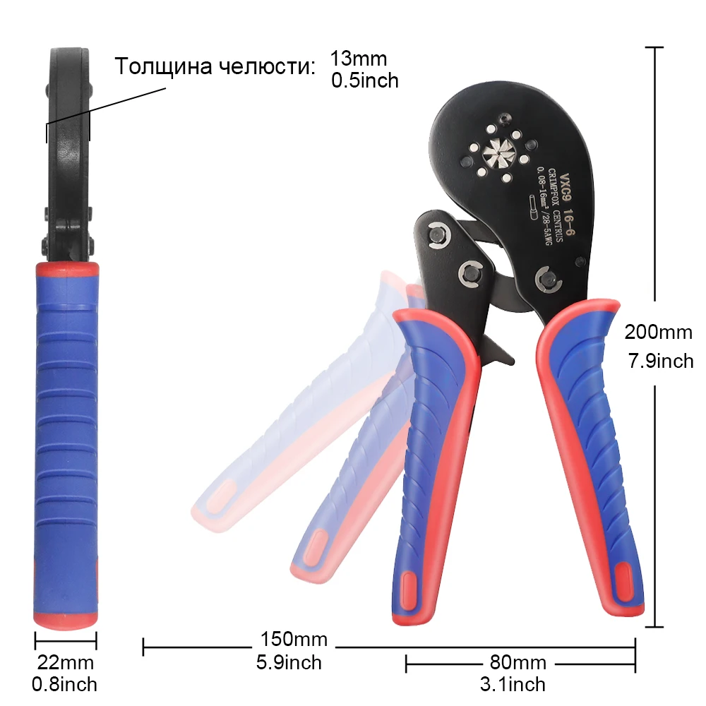 Ferrule Crimping Tool VXC9 16-6 0.08-16mm²/28-5AWG Tubular Terminal Mini Pliers For Large Size Terminals Electrical Clamps