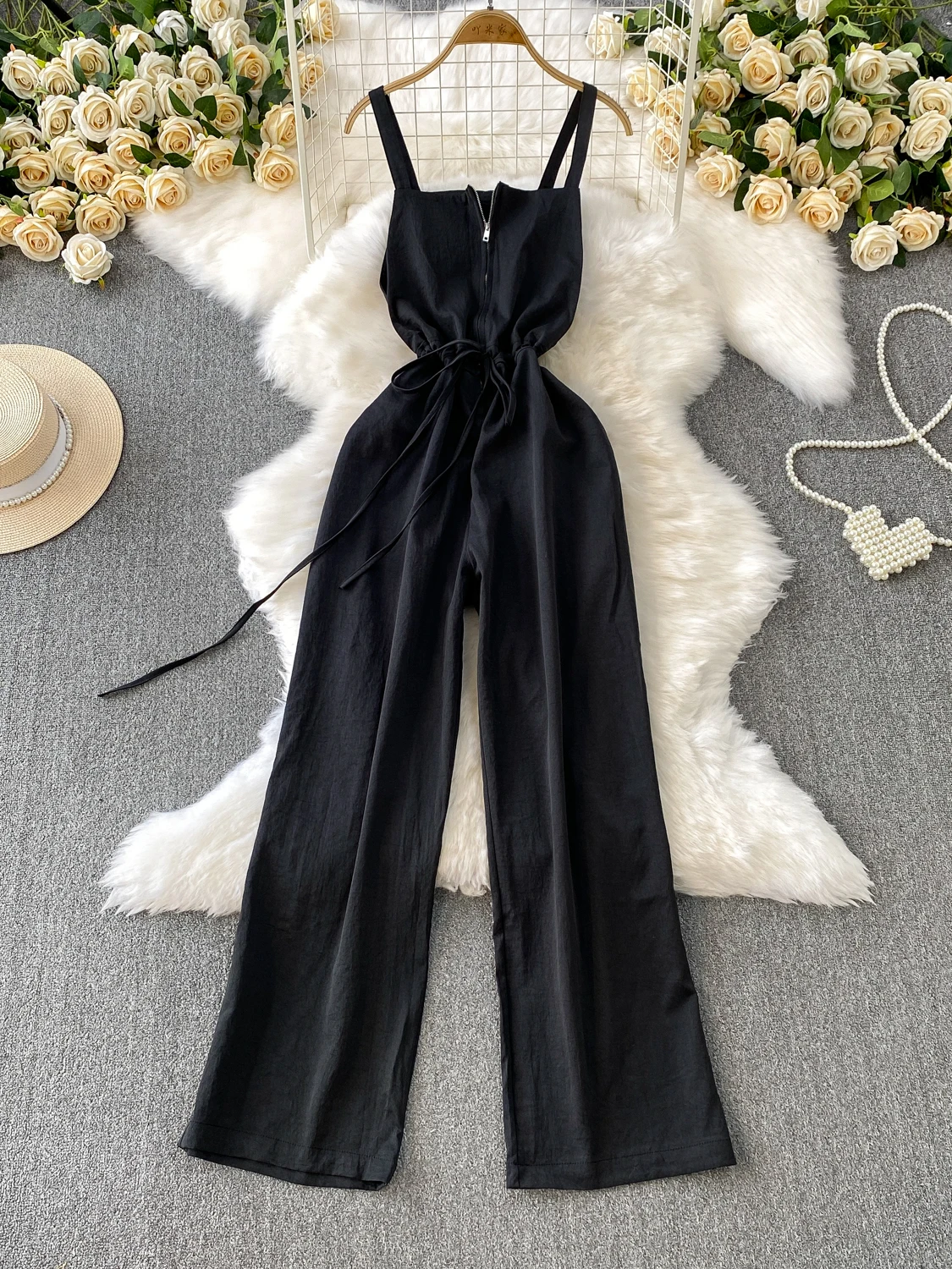 

Chic f-Zipper Strapl Jumpsuit Women's Summer 2025 Dstring Slimming Wide Leg Pants High Waist Long Pants