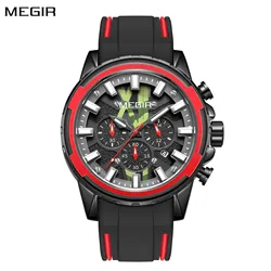 MEGIR Fashion Men Sports Watches Silicone Strap Quartz Military Wristwatch Large Dial Waterproof Luminous Male Chronograph Clock