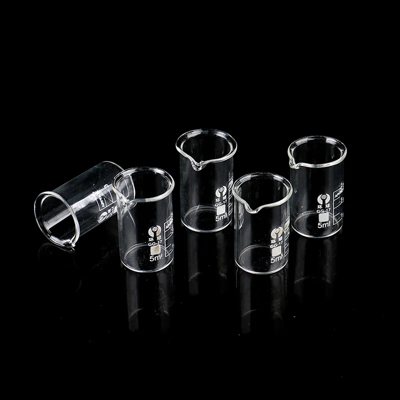 Laboratório Químico Vidro Copo Transparente, Low Form Química Beaker, Capacidade 5ml, 5Pcs