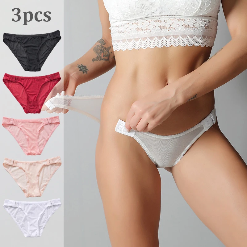

3 шт., однотонное сексуальное кружевное женское нижнее белье, креативное сетчатое женское белье на крючках, дышащие бесшовные трусики с низкой талией, S-XL