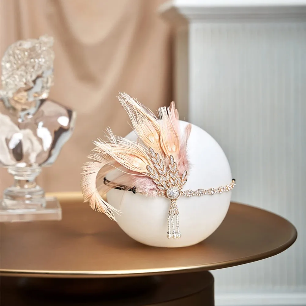 

Trendy Vintage Feather Headband Elegant Diamond Cosplay Dress Headwear Makeup Party 1920s Hair Accessories Girls