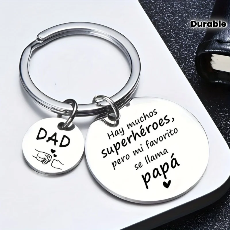 Porte-clés pour papa espagnol – Gravé « Papa, il y a beaucoup d'héros », en acier inoxydable, cadeau d'anniversaire ou de fête des pères pour les familles hispanophones