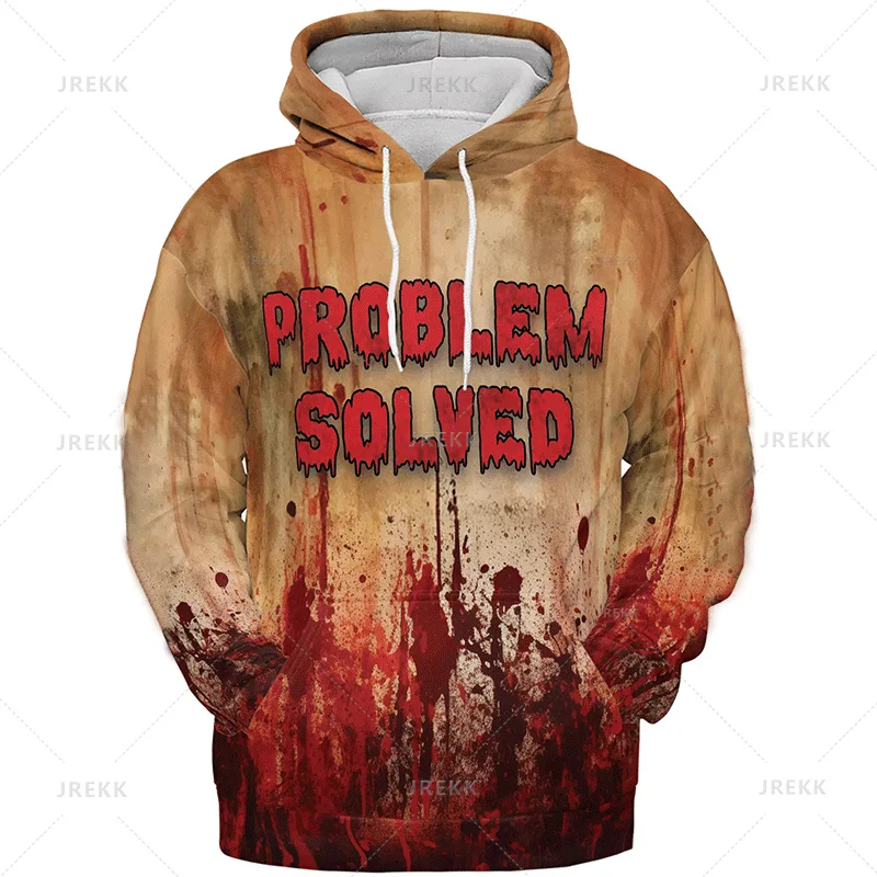 

Men's I'm Fine Hoodies Bloody Horrible Sweatshirt Halloween Long Sleeved Hooded Top Funny Party Pullover Halloween Clothes