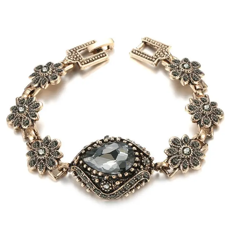 High Quality Gold Plated Natural Stone Bracelet Vintage Style Rhinestone Embellished Street Vendor Bestseller Wrist Jewelry
