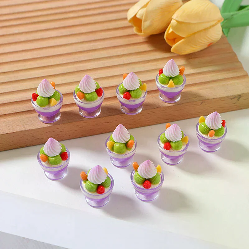 Mini sobremesa modelo acessórios decoração de casa 6 pçs casa de bonecas em miniatura copo creme sundae brinquedos de sorvete