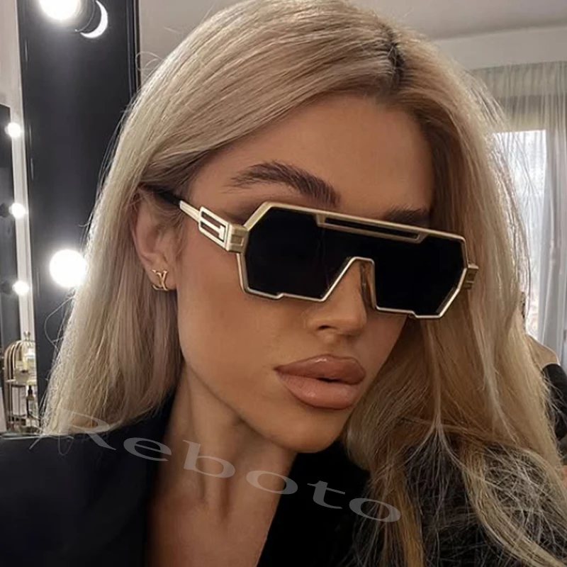 

Oversized Cool Square Sunglasses for Women Men 2025 New Summer Pilot Sunglasses Shades Luxury Metal One-piece Punk Eyewear