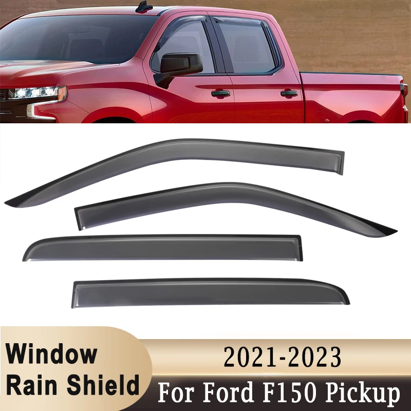 For Ford F150 pickup 2021-2023 Side Window Outer Rain Awnings Shelters Deflector Windowsheild Wind Sun Visor Ventilation Guard