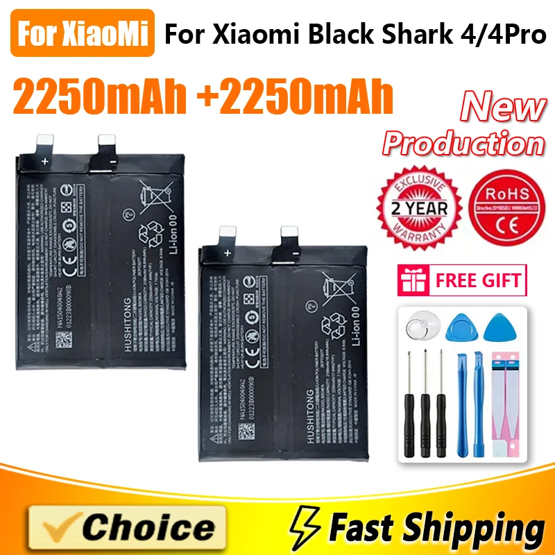 2250mAh+2250mAh 100% Original Battery For Xiaomi Black Shark 4/4Pro,BS08FA Replacement Phone Lithium Batteries+Tools kit