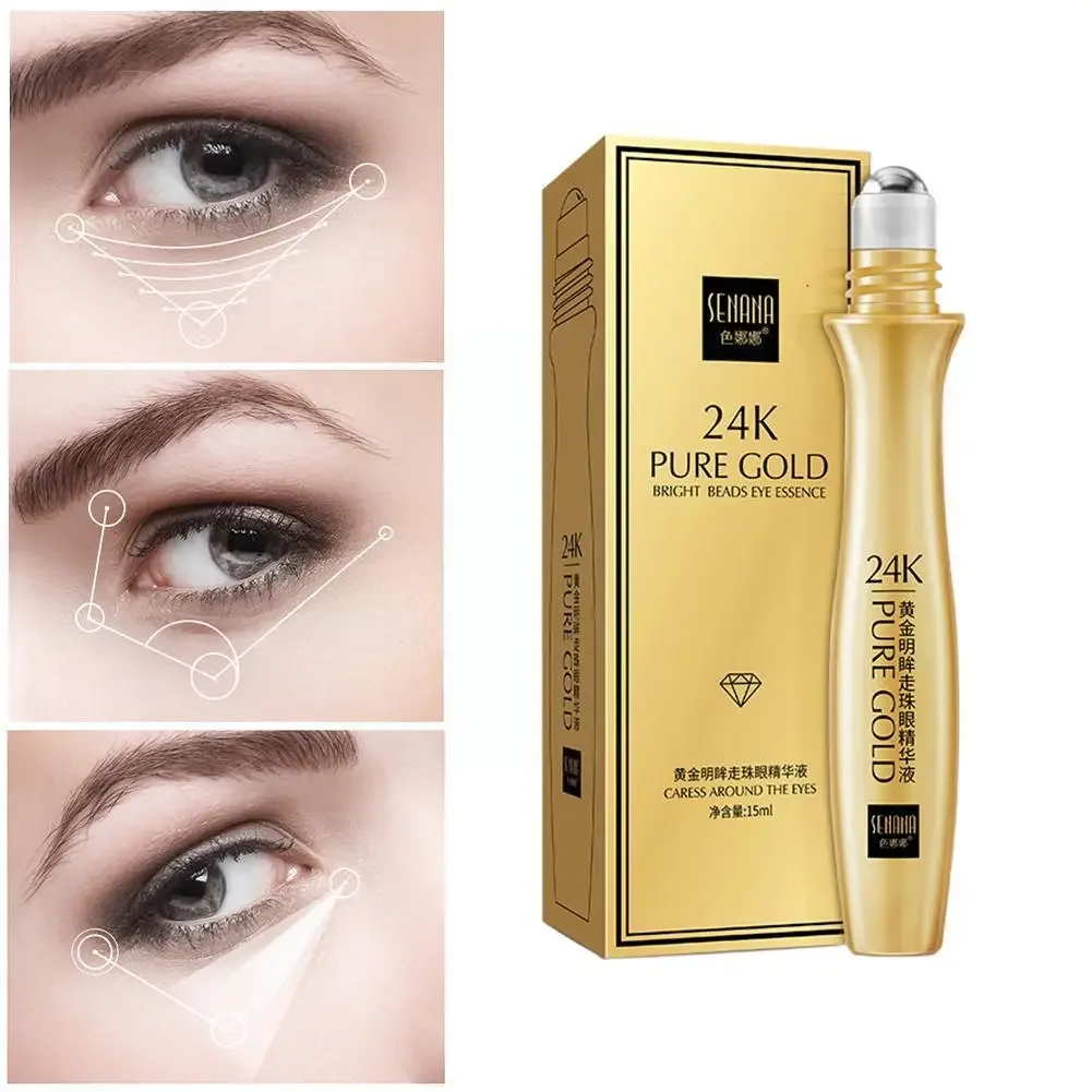 Crema hidratante para ojos, rodillo de oro de 24K, antiarrugas, eliminación de ojeras, suero para el cuidado de los ojos, 15ml