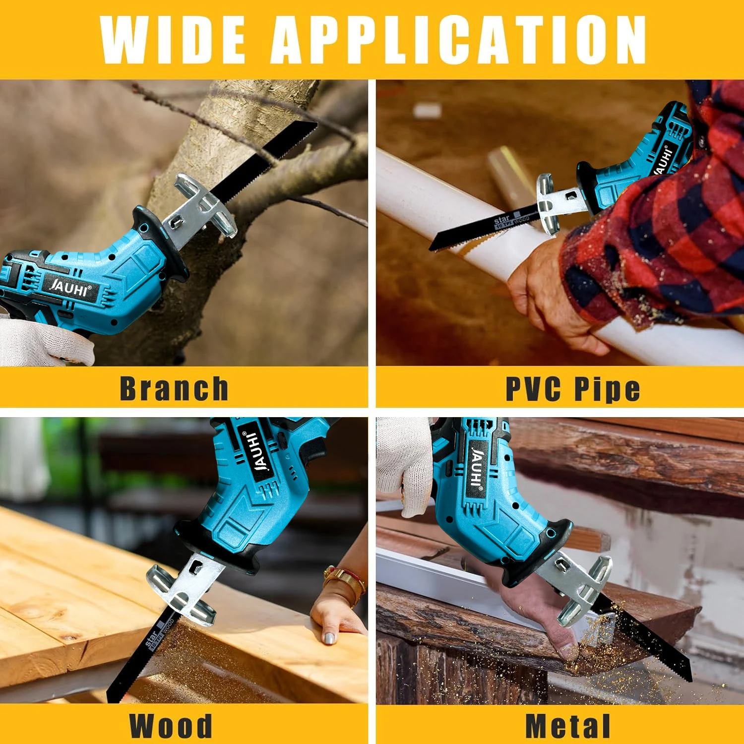 JAUHI 2000W Cordless Electric Chain saw Adjustable Speed Metal Wood Cutting Electric Reciprocating Saw For Makita 18V Battery