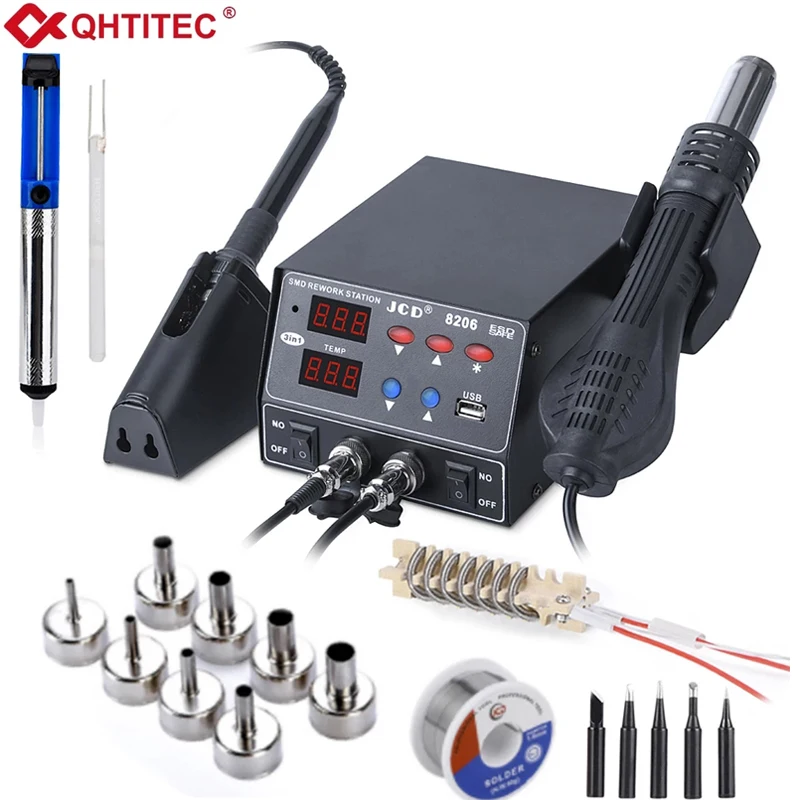 

JCD 3 in 1 SMD Soldering Station 800W 220V Led Display Electric Soldering Iron Hot Air Gun BGA Rework Welding Station Kit 8206