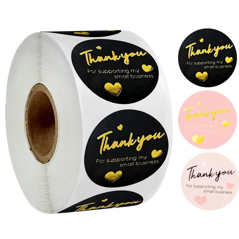 50-500pcs Pink Gold Foil Sticker 'Thank You For Supporting My Small business' Stickers Seal Labels For Business Gift Box Decor