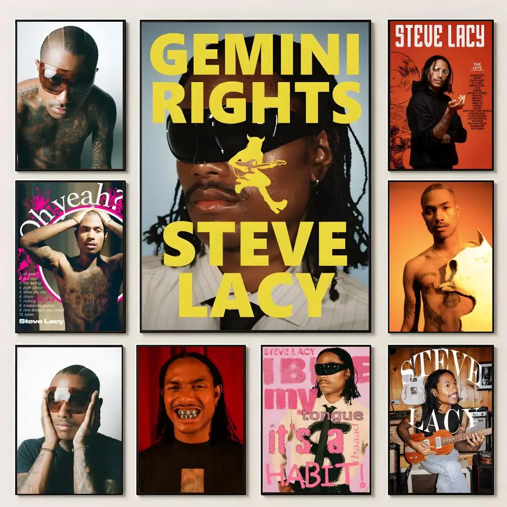 Music Steve Lacy Poster Self‑Adhesive Waterproof PP Poster Coffee House Bar Wall Art Sticker Room Home Decor