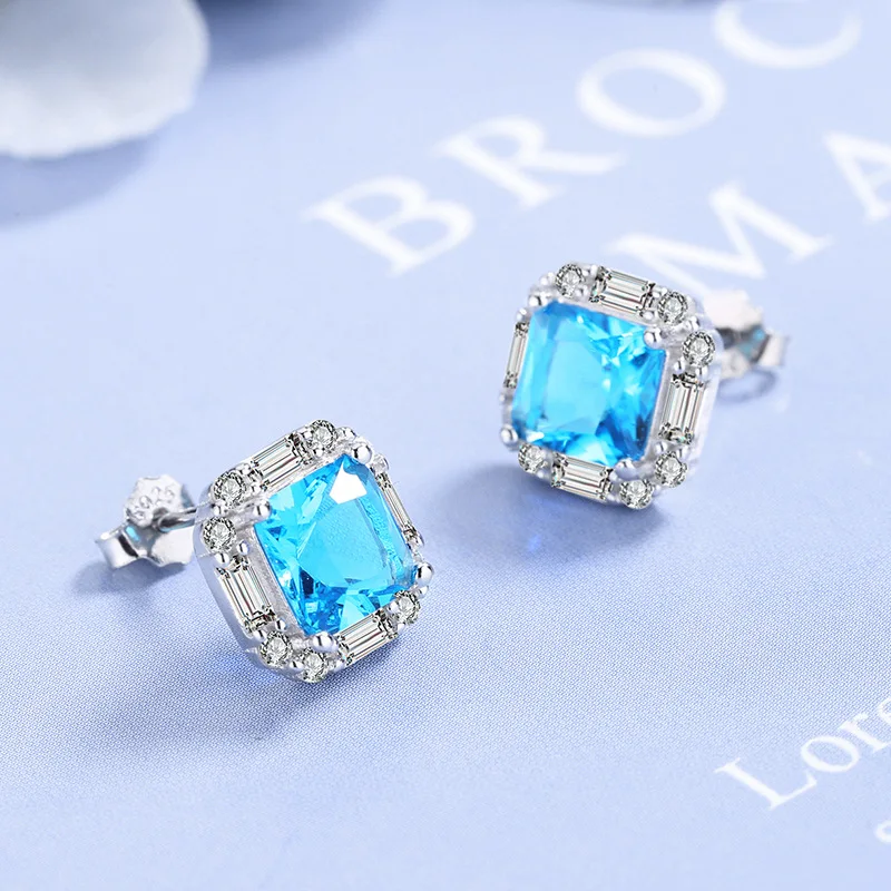 100% S925 Sterling Silver 2022  Vintage Noble Emerald Ladies Earrings Fashion Engagement Wedding Jewelry Silver Earrings Jewelry