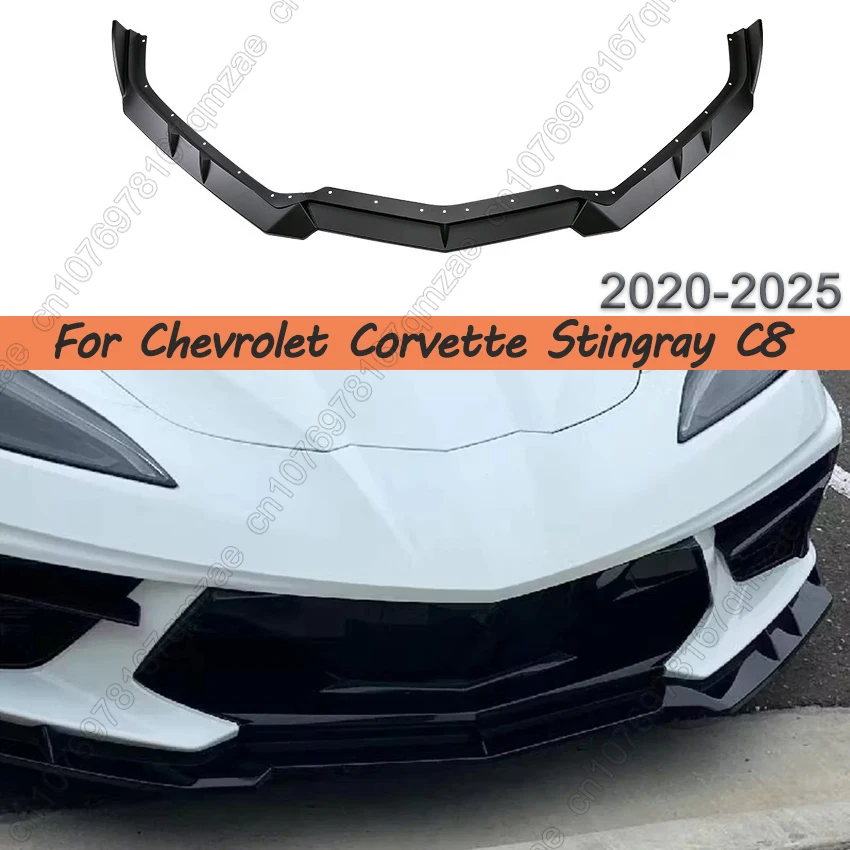 Para Chevrolet Corvette Stingray C8 Z51 STG 3 2020-2025 2 puertas negro brillante parachoques delantero alerón divisor accesorios de sintonización